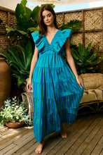 Load image into Gallery viewer, Charleston Ruffled Stripe Dress in Blue + Green