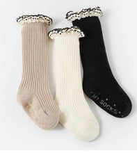 Load image into Gallery viewer, Stockings with Lace Trim in Beige