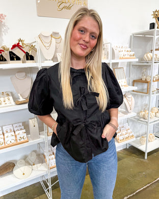 McKinney Bow Peplum Top in Black