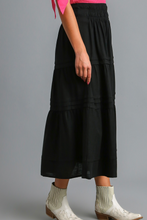 Load image into Gallery viewer, Providence Tiered Smocked Waistband Black Skirt