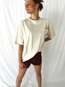 Des Monies Oversized Raw Edge Tee in Bone