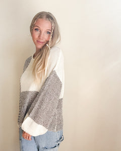 Warwick Neutral Color Block Sweater in Grey