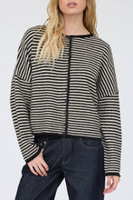 Load image into Gallery viewer, Burnswick Striped Raw Edge Cardigan in Black