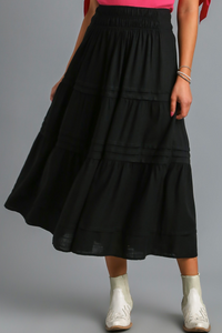 Providence Tiered Smocked Waistband Black Skirt