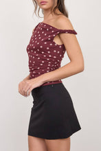 Load image into Gallery viewer, Beverly Polka Dot Asymmetrical Twist Top in Burgundy