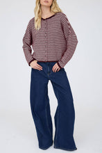 Load image into Gallery viewer, Burnswick Striped Raw Edge Cardigan in Burgundy