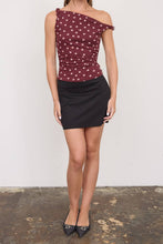 Load image into Gallery viewer, Beverly Polka Dot Asymmetrical Twist Top in Burgundy
