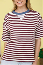 Load image into Gallery viewer, East Bay Striped Tee in Burgundy