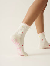 Load image into Gallery viewer, Ruffle Grip Pilates Sock in Colorful Hearts