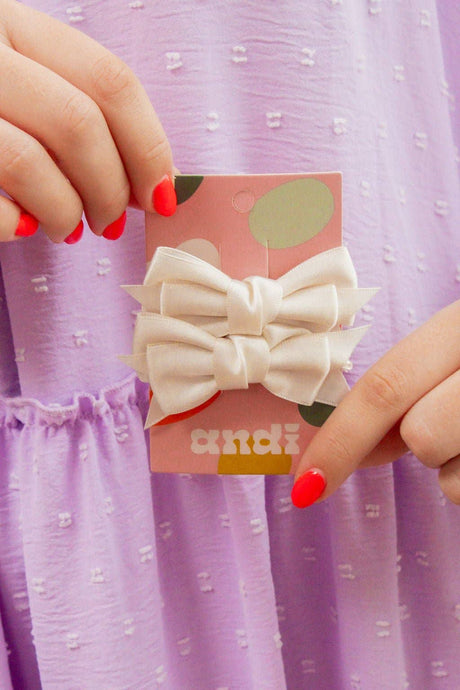 The Bow Collection: Cream Satin Bow Clip 2-Pack