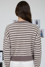Load image into Gallery viewer, Nova Scotia Fuzzy Striped Cardigan in Mocha