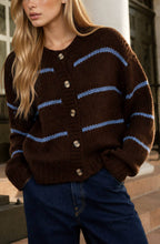 Load image into Gallery viewer, Manitoba Striped Jacquard Cardigan in Brown + Blue