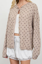 Load image into Gallery viewer, Burnswick Polka Dot Raw Edge Cardigan in Mocha
