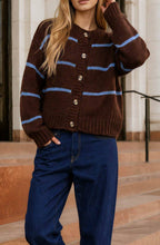 Load image into Gallery viewer, Manitoba Striped Jacquard Cardigan in Brown + Blue