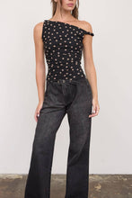 Load image into Gallery viewer, Beverly Polka Dot Asymmetrical Twist Top in Black