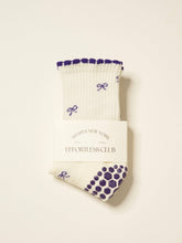 Load image into Gallery viewer, Ruffle Grip Pilates Sock in Purple Bows