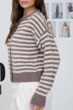 Load image into Gallery viewer, Nova Scotia Fuzzy Striped Cardigan in Mocha