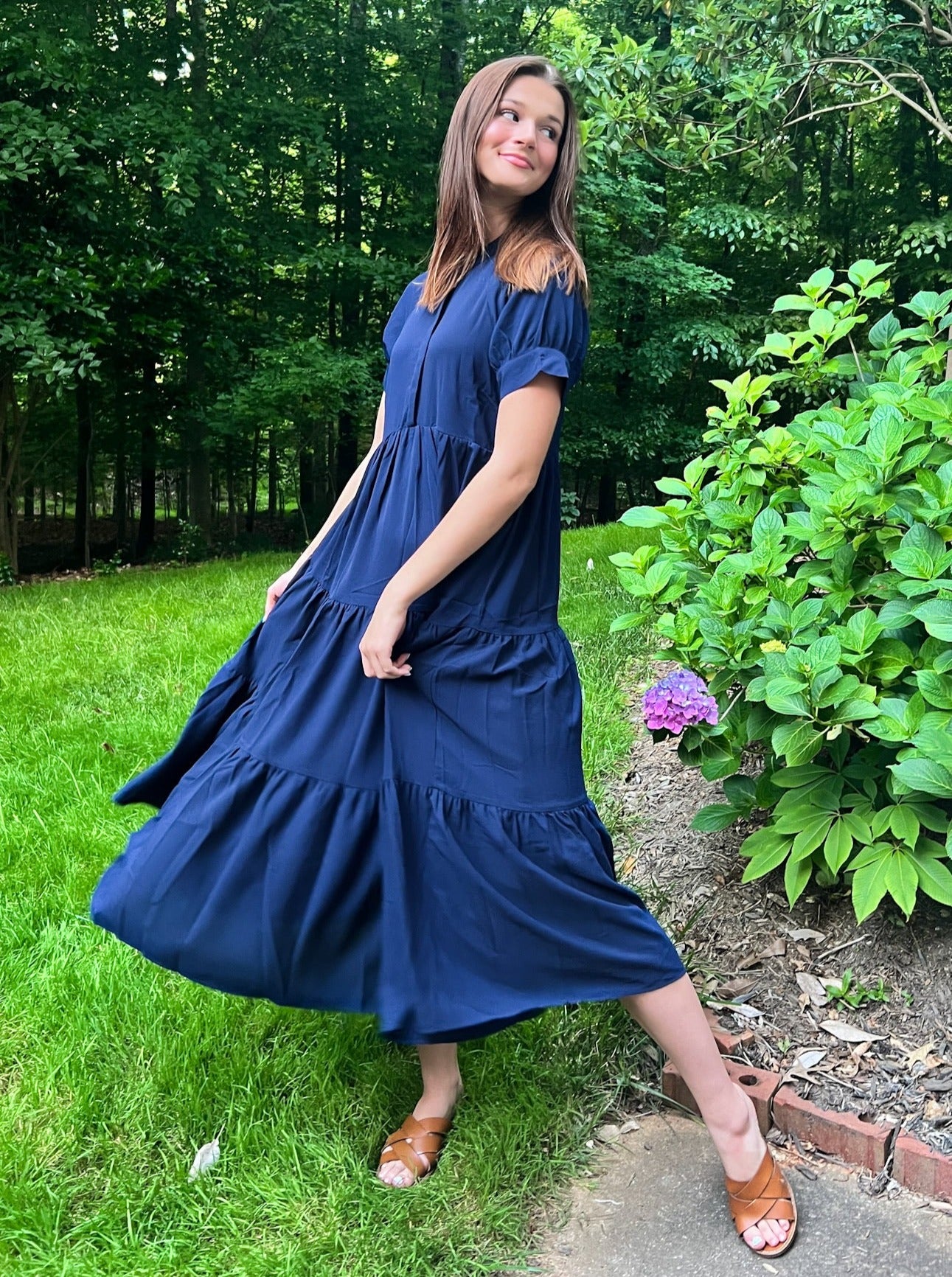 Annapolis Navy Mandarian Collar Tiered Dress – The Village Collective 