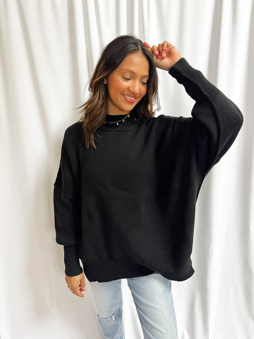 Island Park Side Slit Oversized Sweater in Black