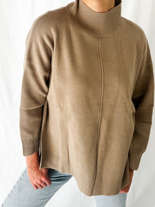 Downington Mockneck Center Seam Sweater in Taupe