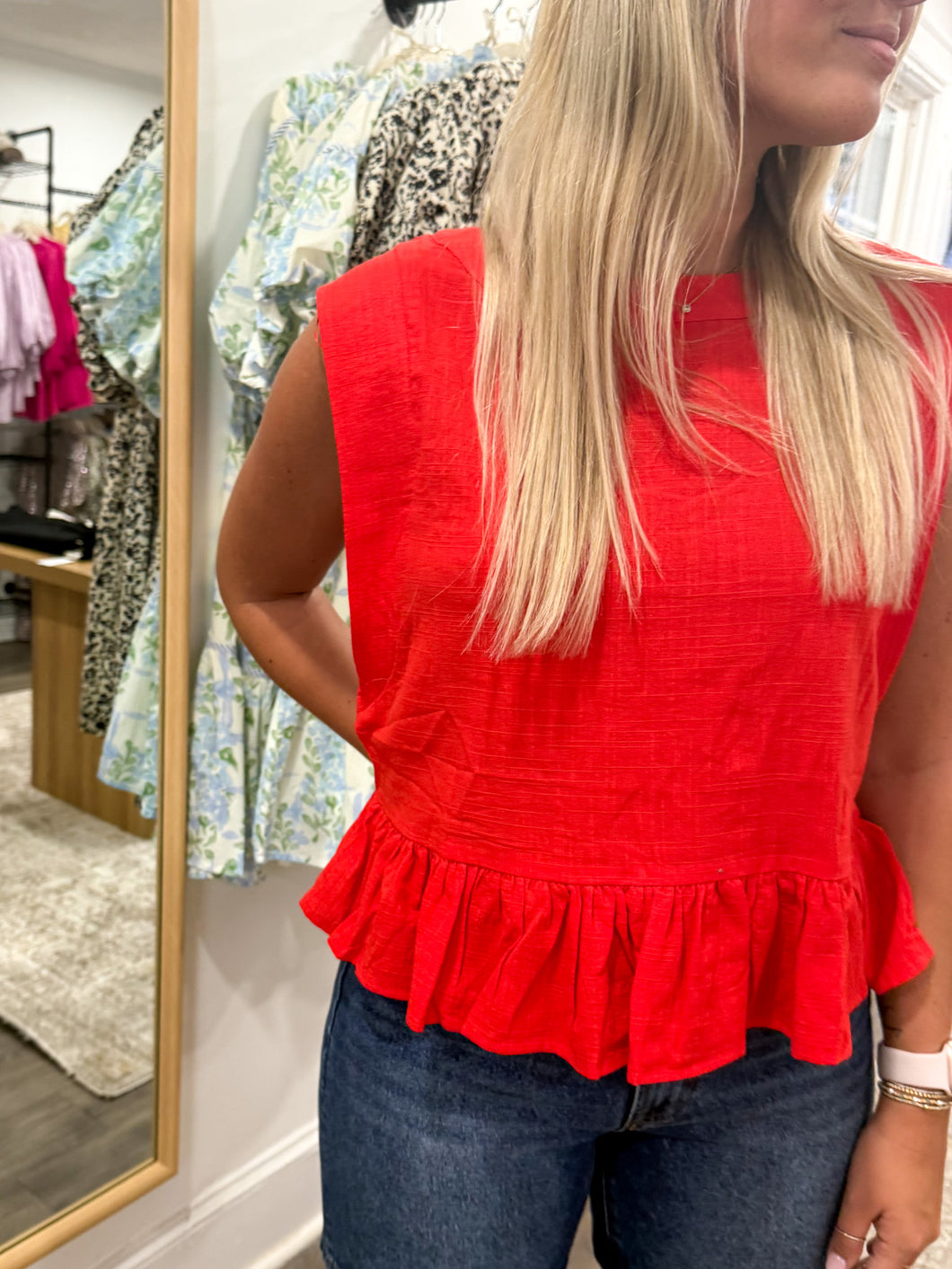 Abilene Babydoll Top in Cherry