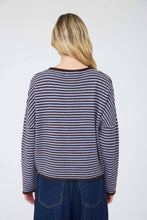 Load image into Gallery viewer, Burnswick Striped Raw Edge Cardigan in Blue + Brown