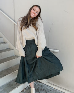 Duvall Tiered Smocked Waistband Skirt in Forest Green