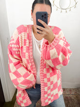 Load image into Gallery viewer, Long Beach Pink Check Chunky Cardigan