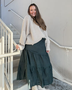 Duvall Tiered Smocked Waistband Skirt in Forest Green