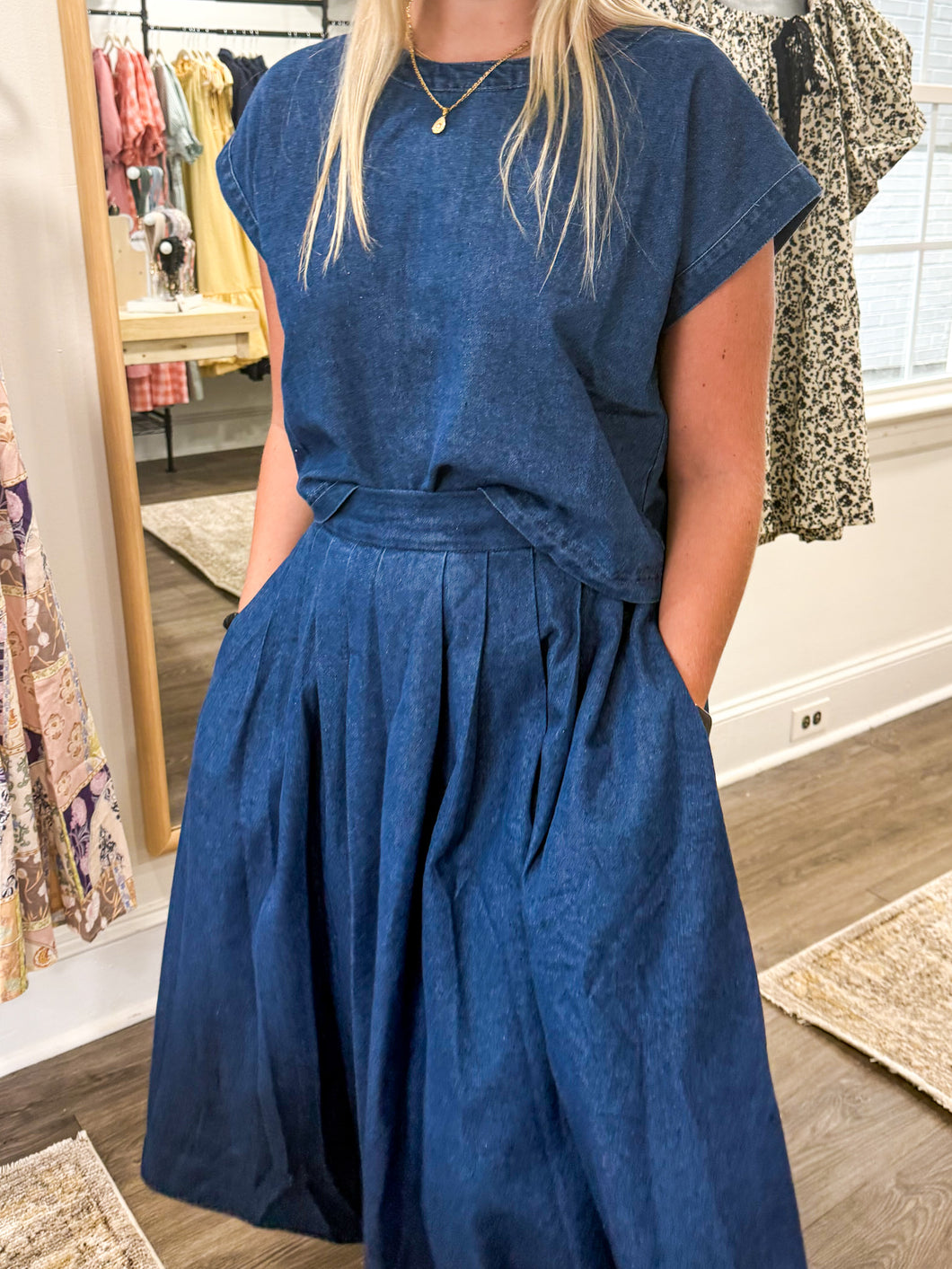 Monetta Denim Pleated Skirt