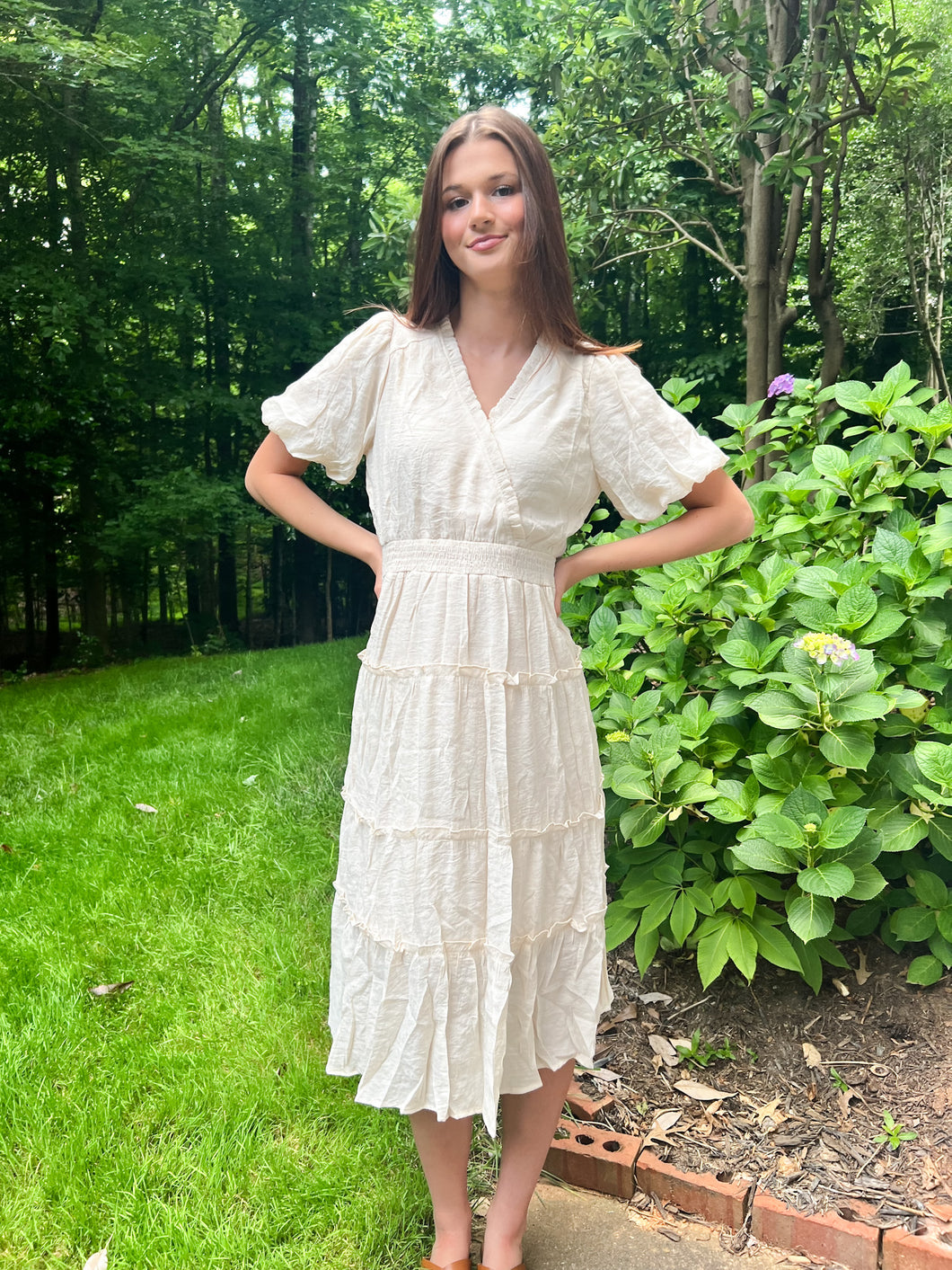 Cornelius Ruffled Midi Dress in Cream