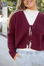 Load image into Gallery viewer, Claremont Tie Front Cardigan in Merlot