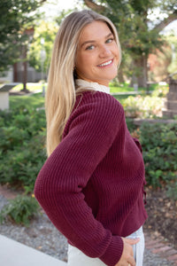 Claremont Tie Front Cardigan in Merlot