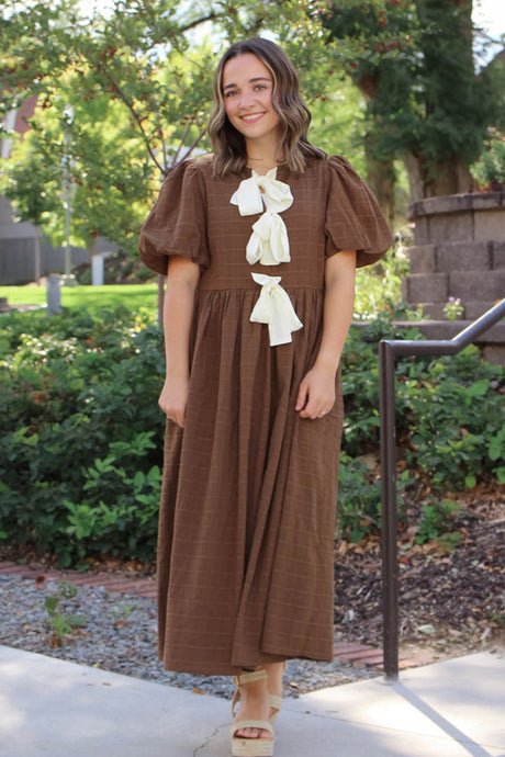 Oakhurst Brown Textured Midi Dress