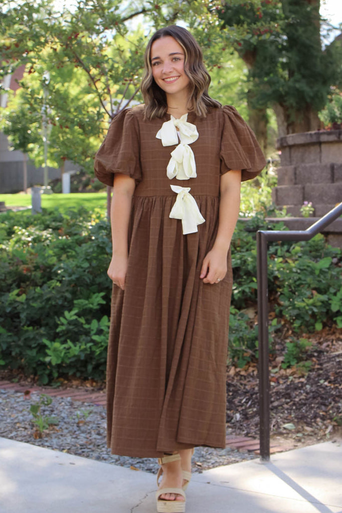 Oakhurst Brown Textured Midi Dress