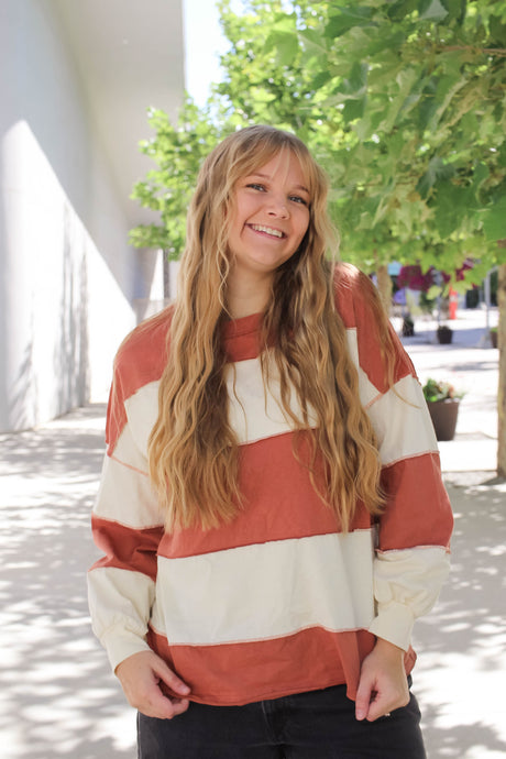 Coronado Rugby Stripe Pullover in Rust + Cream
