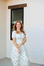 Load image into Gallery viewer, Eagan Smocked Waistline Floral Dress in Blue