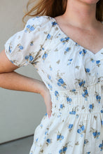 Load image into Gallery viewer, Eagan Smocked Waistline Floral Dress in Blue