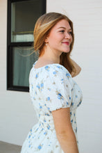 Load image into Gallery viewer, Eagan Smocked Waistline Floral Dress in Blue