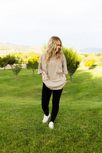 Des Monies Oversized Raw Edge Tee in Taupe