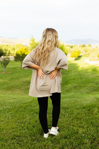 Des Monies Oversized Raw Edge Tee in Taupe