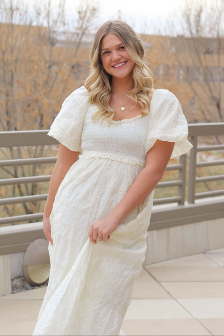 Foley Dress Cream Maxi Eyelet