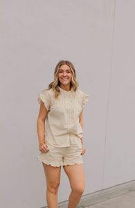 Idabel Ruffle Hem Cream Shorts