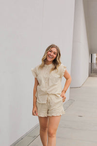 Idabel Ruffle Hem Cream Shorts