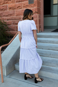 Regent Street Smocked Waist Tiered Dress in White
