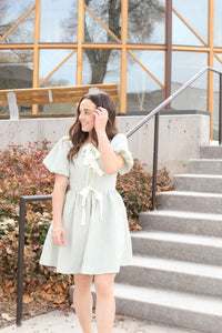 Leeds Sage Textured Tie Mini Dress
