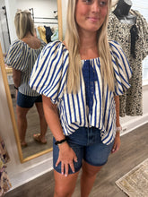 Load image into Gallery viewer, Alva Striped Lace Bow Top