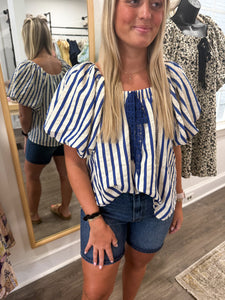 Alva Striped Lace Bow Top