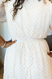 Carmel Metallic Dotted Dress in White