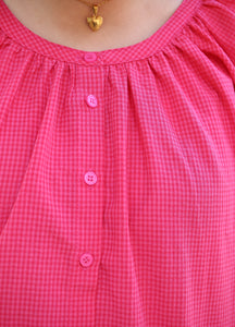 Athens Checkered Button Up Top in Pink
